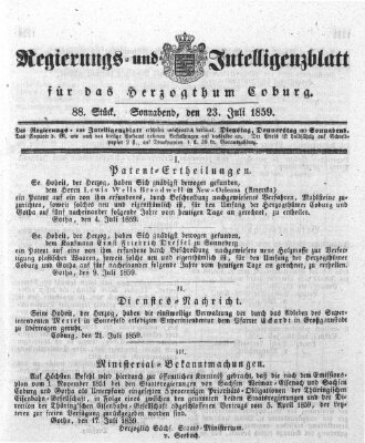 Regierungs- und Intelligenzblatt für das Herzogtum Coburg (Coburger Regierungs-Blatt) Samstag 23. Juli 1859