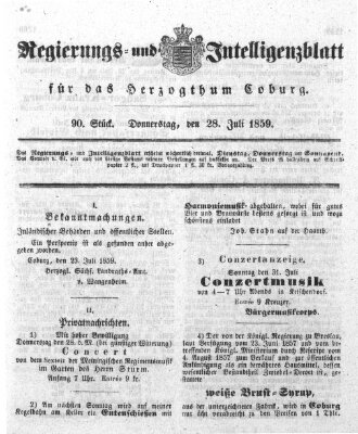 Regierungs- und Intelligenzblatt für das Herzogtum Coburg (Coburger Regierungs-Blatt) Donnerstag 28. Juli 1859