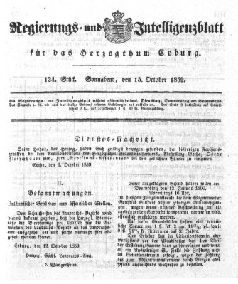 Regierungs- und Intelligenzblatt für das Herzogtum Coburg (Coburger Regierungs-Blatt) Samstag 15. Oktober 1859