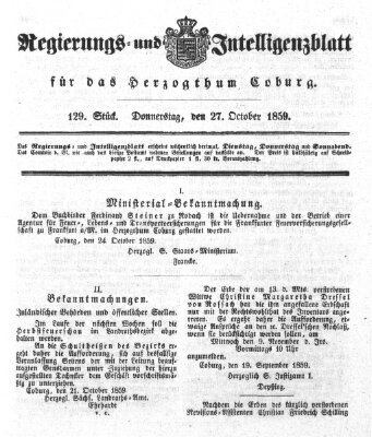 Regierungs- und Intelligenzblatt für das Herzogtum Coburg (Coburger Regierungs-Blatt) Donnerstag 27. Oktober 1859