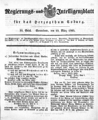 Regierungs- und Intelligenzblatt für das Herzogtum Coburg (Coburger Regierungs-Blatt) Samstag 10. März 1860