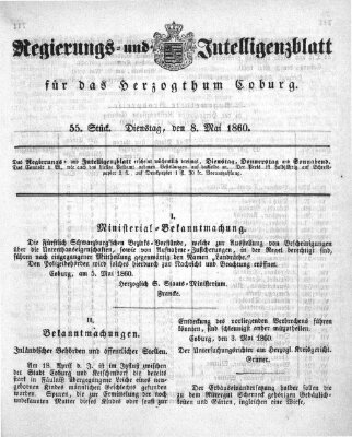 Regierungs- und Intelligenzblatt für das Herzogtum Coburg (Coburger Regierungs-Blatt) Dienstag 8. Mai 1860