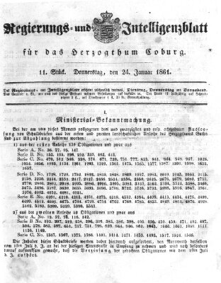 Regierungs- und Intelligenzblatt für das Herzogtum Coburg (Coburger Regierungs-Blatt) Donnerstag 24. Januar 1861