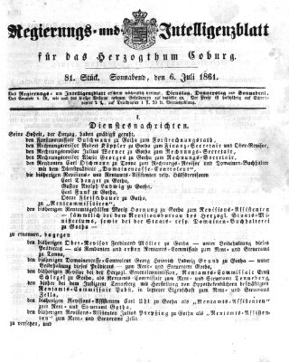 Regierungs- und Intelligenzblatt für das Herzogtum Coburg (Coburger Regierungs-Blatt) Samstag 6. Juli 1861