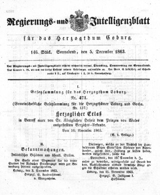 Regierungs- und Intelligenzblatt für das Herzogtum Coburg (Coburger Regierungs-Blatt) Samstag 5. Dezember 1863