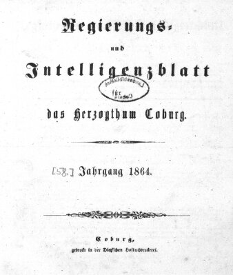 Regierungs- und Intelligenzblatt für das Herzogtum Coburg (Coburger Regierungs-Blatt) Samstag 2. Januar 1864