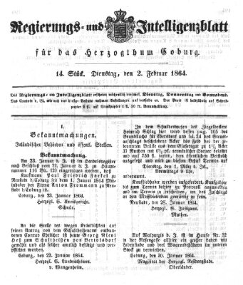 Regierungs- und Intelligenzblatt für das Herzogtum Coburg (Coburger Regierungs-Blatt) Dienstag 2. Februar 1864