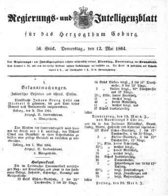 Regierungs- und Intelligenzblatt für das Herzogtum Coburg (Coburger Regierungs-Blatt) Donnerstag 12. Mai 1864