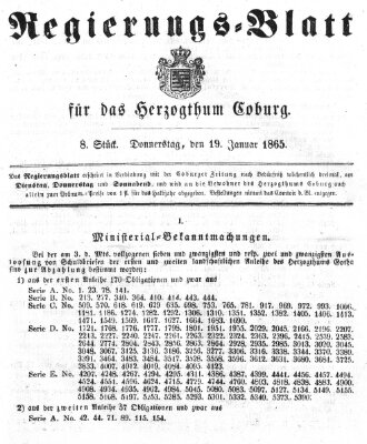 Regierungs-Blatt für das Herzogtum Coburg (Coburger Regierungs-Blatt) Donnerstag 19. Januar 1865