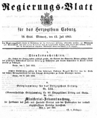 Regierungs-Blatt für das Herzogtum Coburg (Coburger Regierungs-Blatt) Mittwoch 12. Juli 1865
