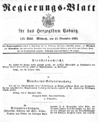 Regierungs-Blatt für das Herzogtum Coburg (Coburger Regierungs-Blatt) Mittwoch 15. November 1865