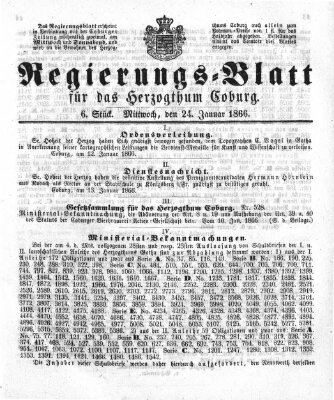 Regierungs-Blatt für das Herzogtum Coburg (Coburger Regierungs-Blatt) Mittwoch 24. Januar 1866