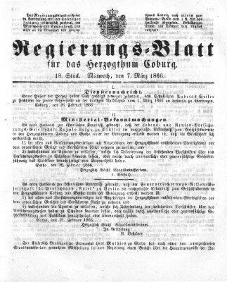 Regierungs-Blatt für das Herzogtum Coburg (Coburger Regierungs-Blatt) Mittwoch 7. März 1866