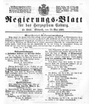 Regierungs-Blatt für das Herzogtum Coburg (Coburger Regierungs-Blatt) Mittwoch 23. Mai 1866