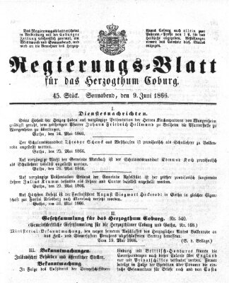 Regierungs-Blatt für das Herzogtum Coburg (Coburger Regierungs-Blatt) Samstag 9. Juni 1866