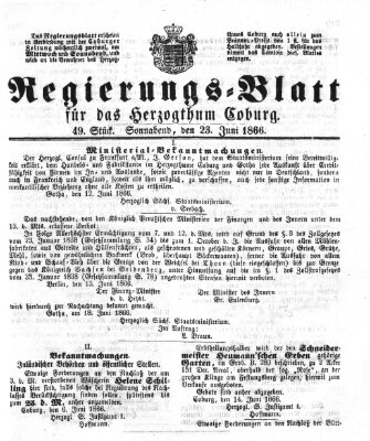 Regierungs-Blatt für das Herzogtum Coburg (Coburger Regierungs-Blatt) Samstag 23. Juni 1866