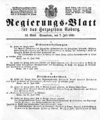 Regierungs-Blatt für das Herzogtum Coburg (Coburger Regierungs-Blatt) Samstag 7. Juli 1866