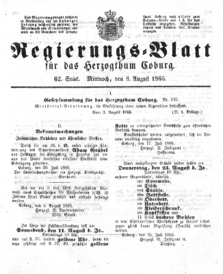 Regierungs-Blatt für das Herzogtum Coburg (Coburger Regierungs-Blatt) Mittwoch 8. August 1866