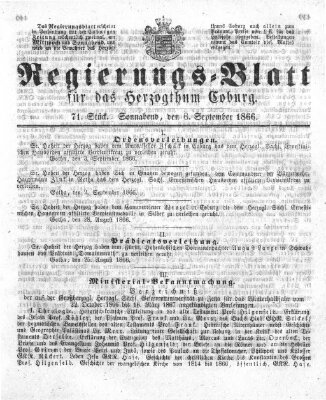 Regierungs-Blatt für das Herzogtum Coburg (Coburger Regierungs-Blatt) Samstag 8. September 1866