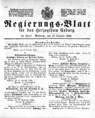 Regierungs-Blatt für das Herzogtum Coburg (Coburger Regierungs-Blatt) Mittwoch 17. Oktober 1866