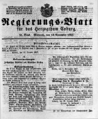 Regierungs-Blatt für das Herzogtum Coburg (Coburger Regierungs-Blatt) Mittwoch 13. November 1867