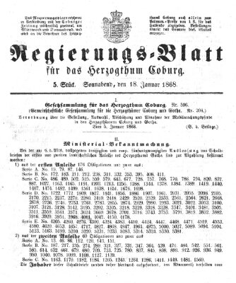 Regierungs-Blatt für das Herzogtum Coburg (Coburger Regierungs-Blatt) Samstag 18. Januar 1868
