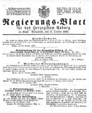 Regierungs-Blatt für das Herzogtum Coburg (Coburger Regierungs-Blatt) Samstag 31. Oktober 1868