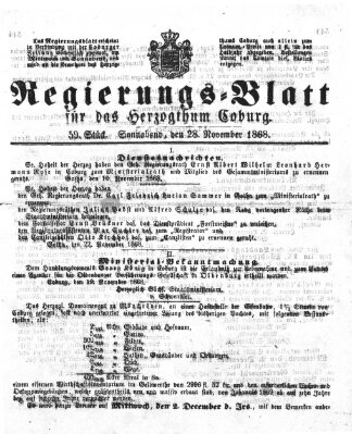 Regierungs-Blatt für das Herzogtum Coburg (Coburger Regierungs-Blatt) Samstag 28. November 1868