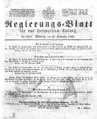Regierungs-Blatt für das Herzogtum Coburg (Coburger Regierungs-Blatt) Mittwoch 30. Dezember 1868