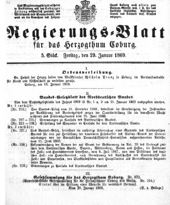 Regierungs-Blatt für das Herzogtum Coburg (Coburger Regierungs-Blatt) Freitag 29. Januar 1869