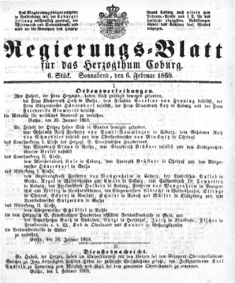 Regierungs-Blatt für das Herzogtum Coburg (Coburger Regierungs-Blatt) Samstag 6. Februar 1869