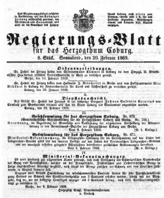 Regierungs-Blatt für das Herzogtum Coburg (Coburger Regierungs-Blatt) Samstag 20. Februar 1869