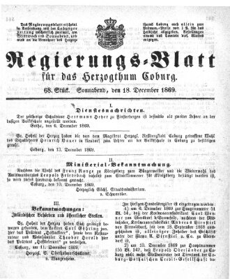 Regierungs-Blatt für das Herzogtum Coburg (Coburger Regierungs-Blatt) Samstag 18. Dezember 1869