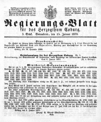 Regierungs-Blatt für das Herzogtum Coburg (Coburger Regierungs-Blatt) Samstag 15. Januar 1870