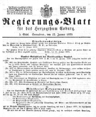 Regierungs-Blatt für das Herzogtum Coburg (Coburger Regierungs-Blatt) Samstag 22. Januar 1870
