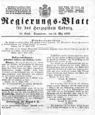 Regierungs-Blatt für das Herzogtum Coburg (Coburger Regierungs-Blatt) Samstag 14. Mai 1870