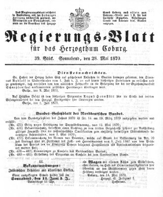 Regierungs-Blatt für das Herzogtum Coburg (Coburger Regierungs-Blatt) Samstag 28. Mai 1870