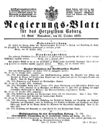 Regierungs-Blatt für das Herzogtum Coburg (Coburger Regierungs-Blatt) Samstag 22. Oktober 1870