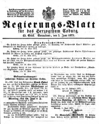 Regierungs-Blatt für das Herzogtum Coburg (Coburger Regierungs-Blatt) Samstag 3. Juni 1871