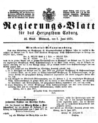 Regierungs-Blatt für das Herzogtum Coburg (Coburger Regierungs-Blatt) Mittwoch 7. Juni 1871