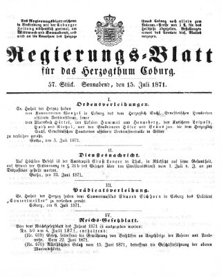 Regierungs-Blatt für das Herzogtum Coburg (Coburger Regierungs-Blatt) Samstag 15. Juli 1871