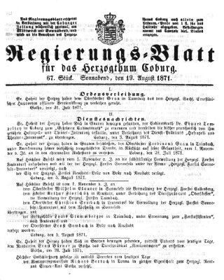 Regierungs-Blatt für das Herzogtum Coburg (Coburger Regierungs-Blatt) Samstag 19. August 1871