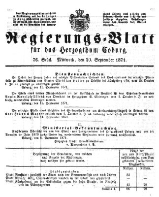 Regierungs-Blatt für das Herzogtum Coburg (Coburger Regierungs-Blatt) Mittwoch 20. September 1871