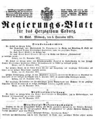 Regierungs-Blatt für das Herzogtum Coburg (Coburger Regierungs-Blatt) Mittwoch 6. Dezember 1871