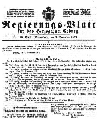 Regierungs-Blatt für das Herzogtum Coburg (Coburger Regierungs-Blatt) Samstag 9. Dezember 1871