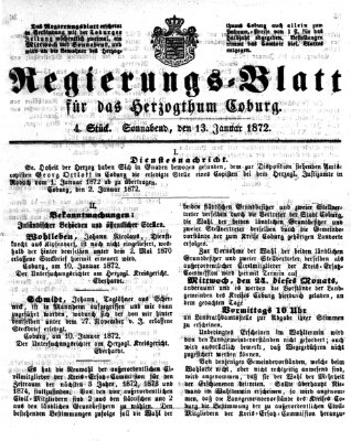 Regierungs-Blatt für das Herzogtum Coburg (Coburger Regierungs-Blatt) Samstag 13. Januar 1872