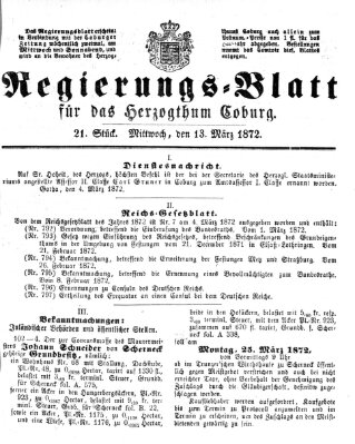 Regierungs-Blatt für das Herzogtum Coburg (Coburger Regierungs-Blatt) Mittwoch 13. März 1872