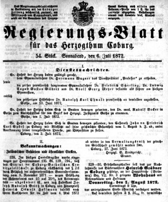 Regierungs-Blatt für das Herzogtum Coburg (Coburger Regierungs-Blatt) Samstag 6. Juli 1872