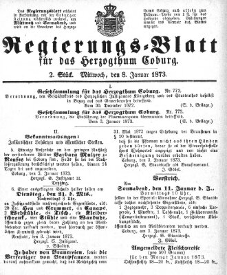 Regierungs-Blatt für das Herzogtum Coburg (Coburger Regierungs-Blatt) Mittwoch 8. Januar 1873