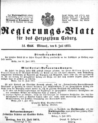 Regierungs-Blatt für das Herzogtum Coburg (Coburger Regierungs-Blatt) Mittwoch 9. Juli 1873